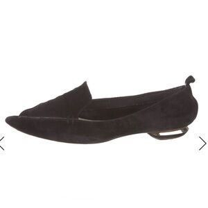 Nicholas Kirkwood Black Suede Flats with Gold Heel Accent